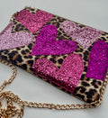 Embellished heart leopard bag