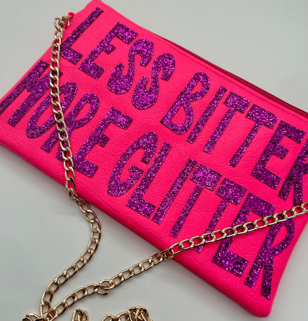 Neon pink glitter slogan bag