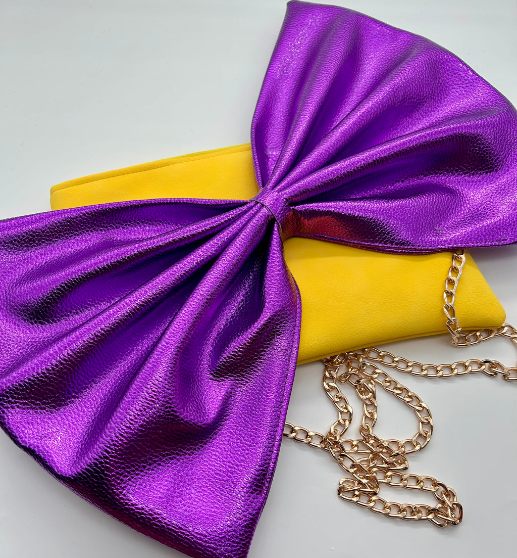 Yellow and purple large bow bag
