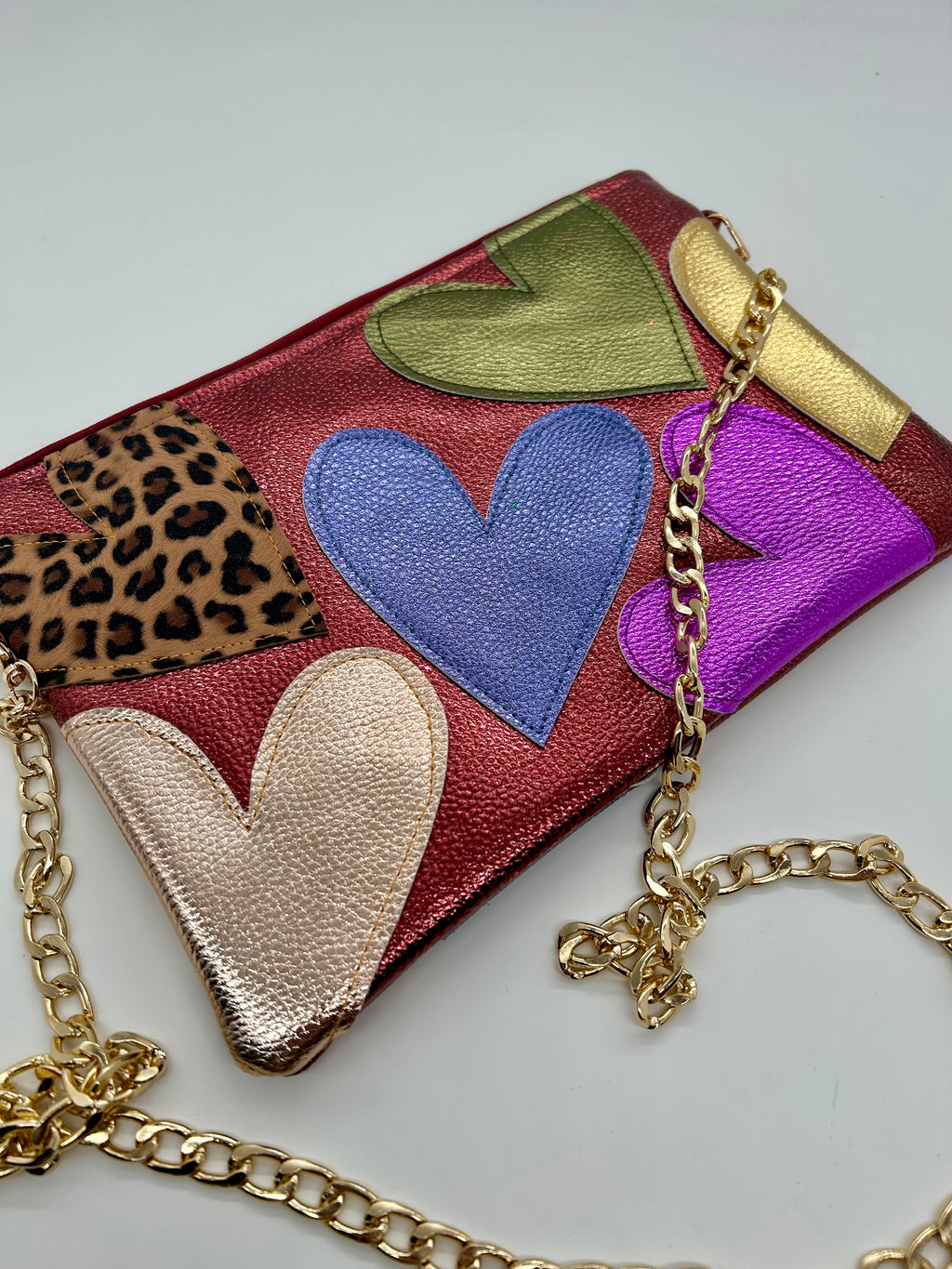 Burgundy embellished  heart bag
