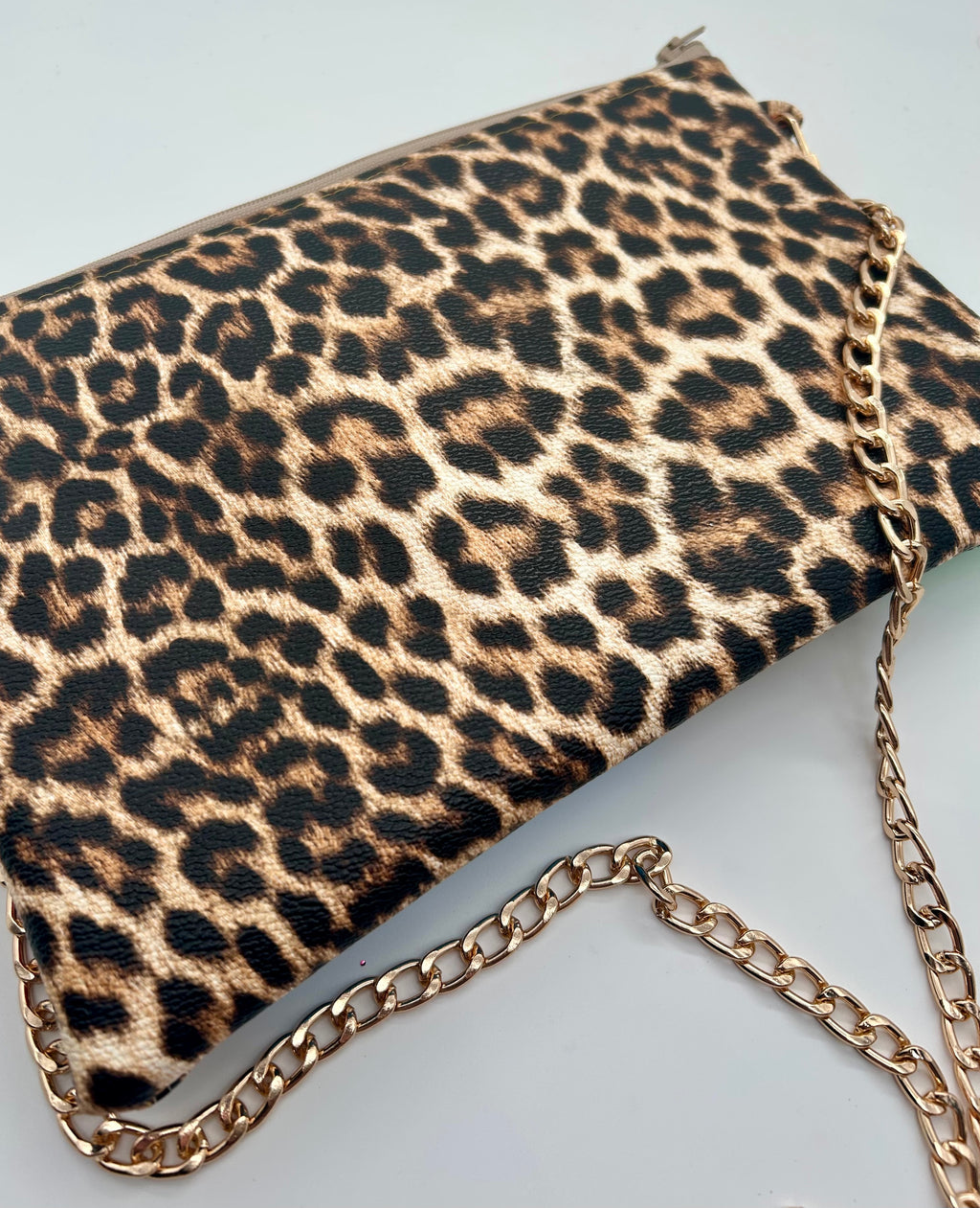 Leopard print embellished heart glitter bag