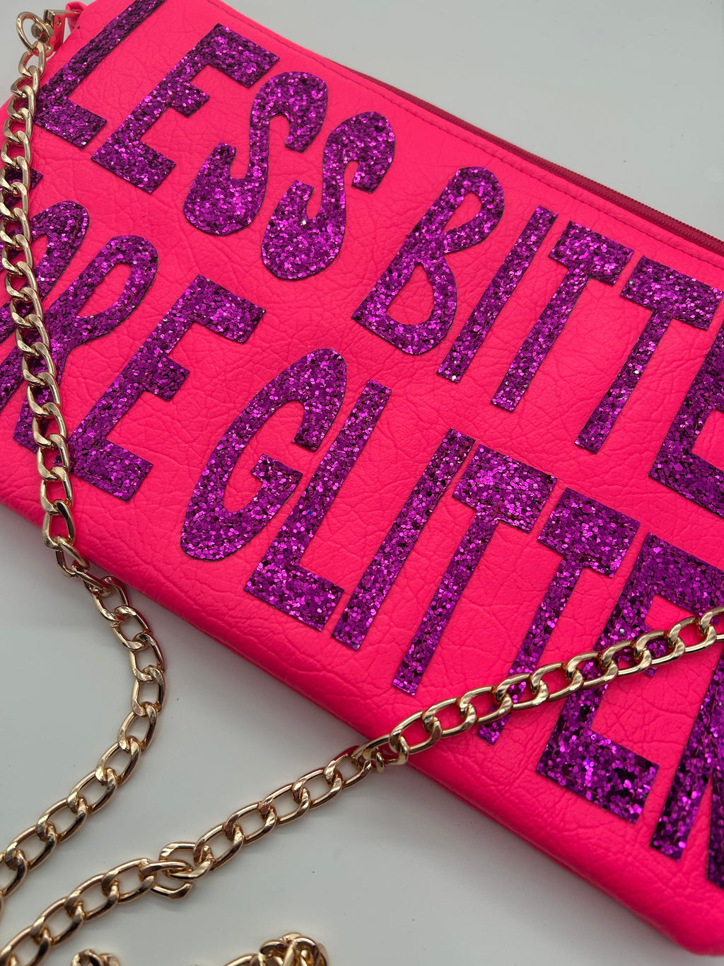 Neon pink glitter slogan bag