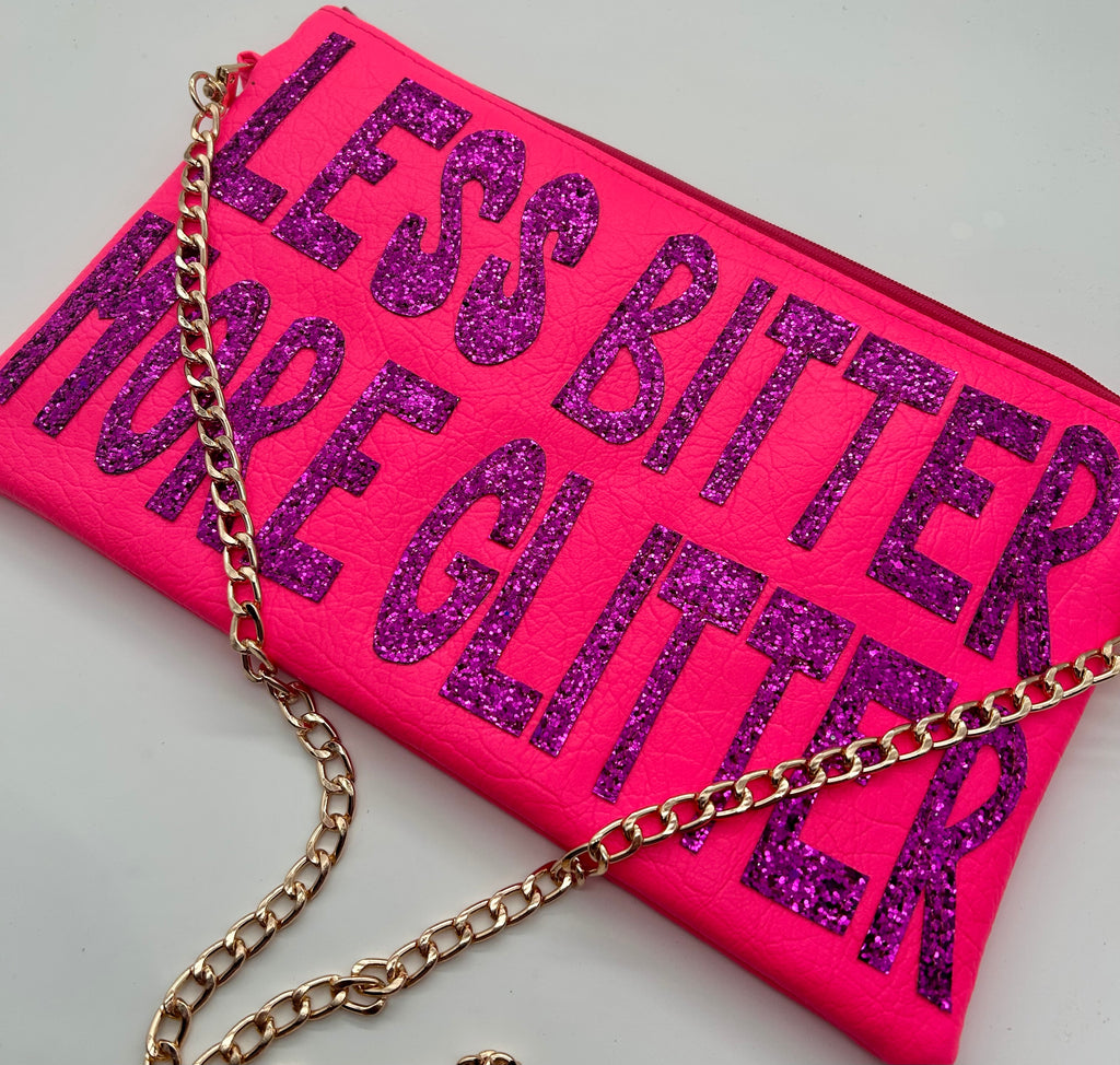 Neon pink glitter slogan bag