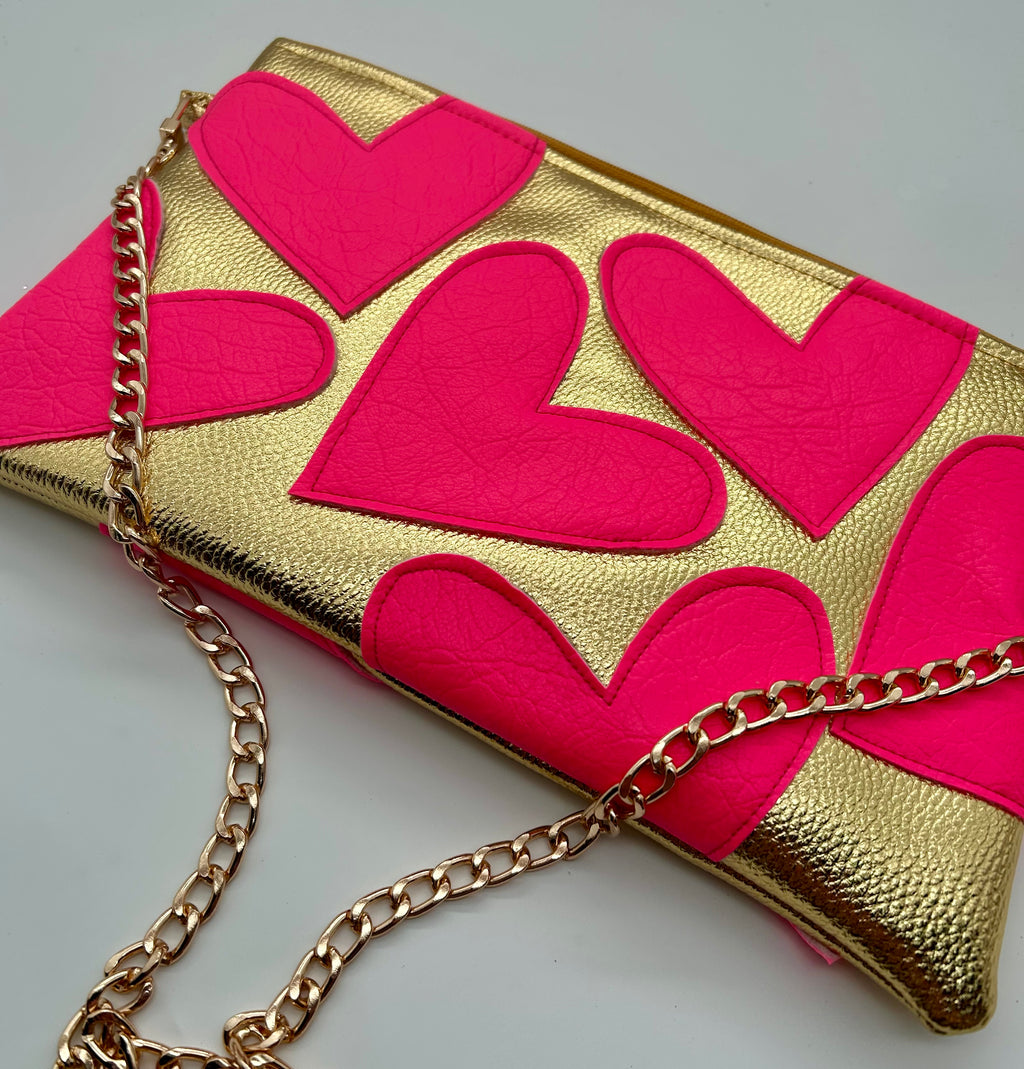 Gold and neon pink heart bag