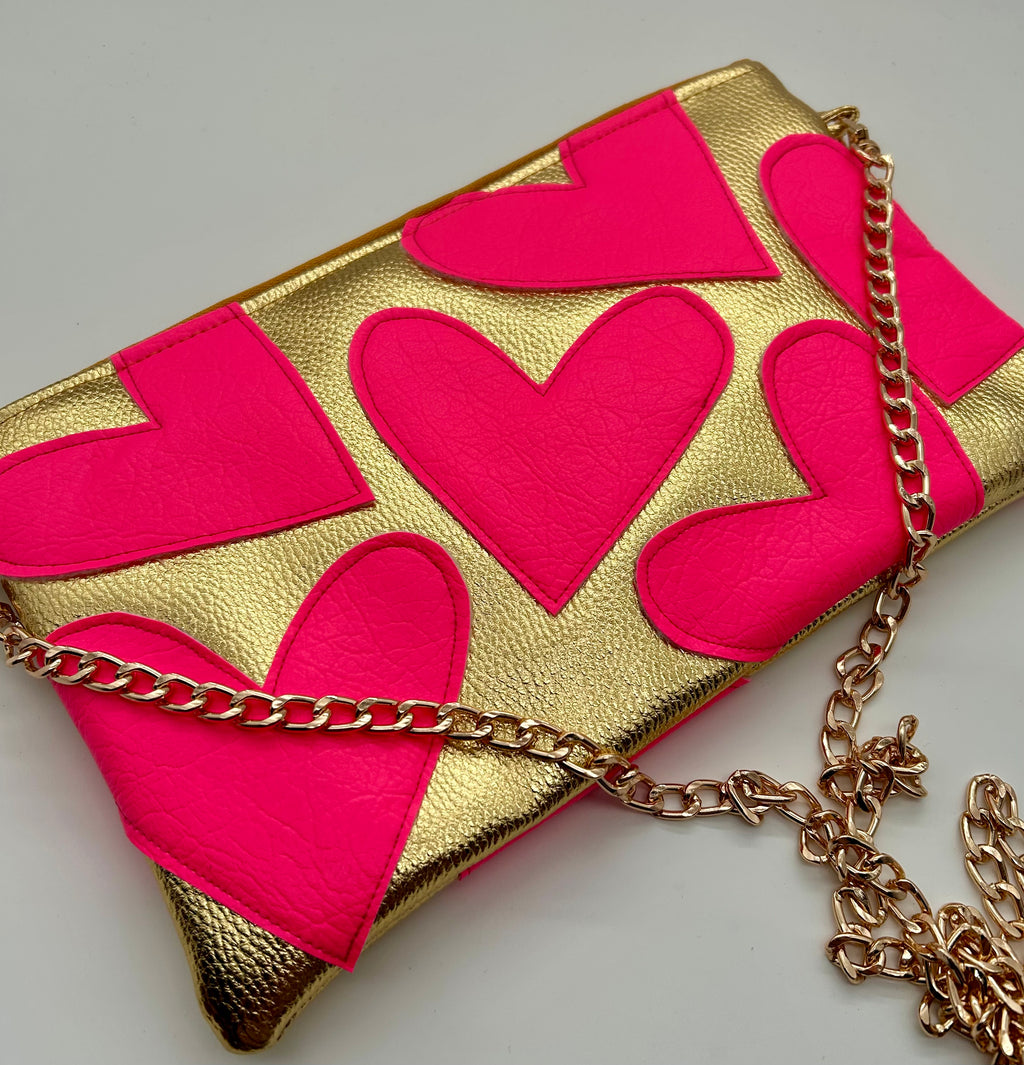 Gold and neon pink heart bag