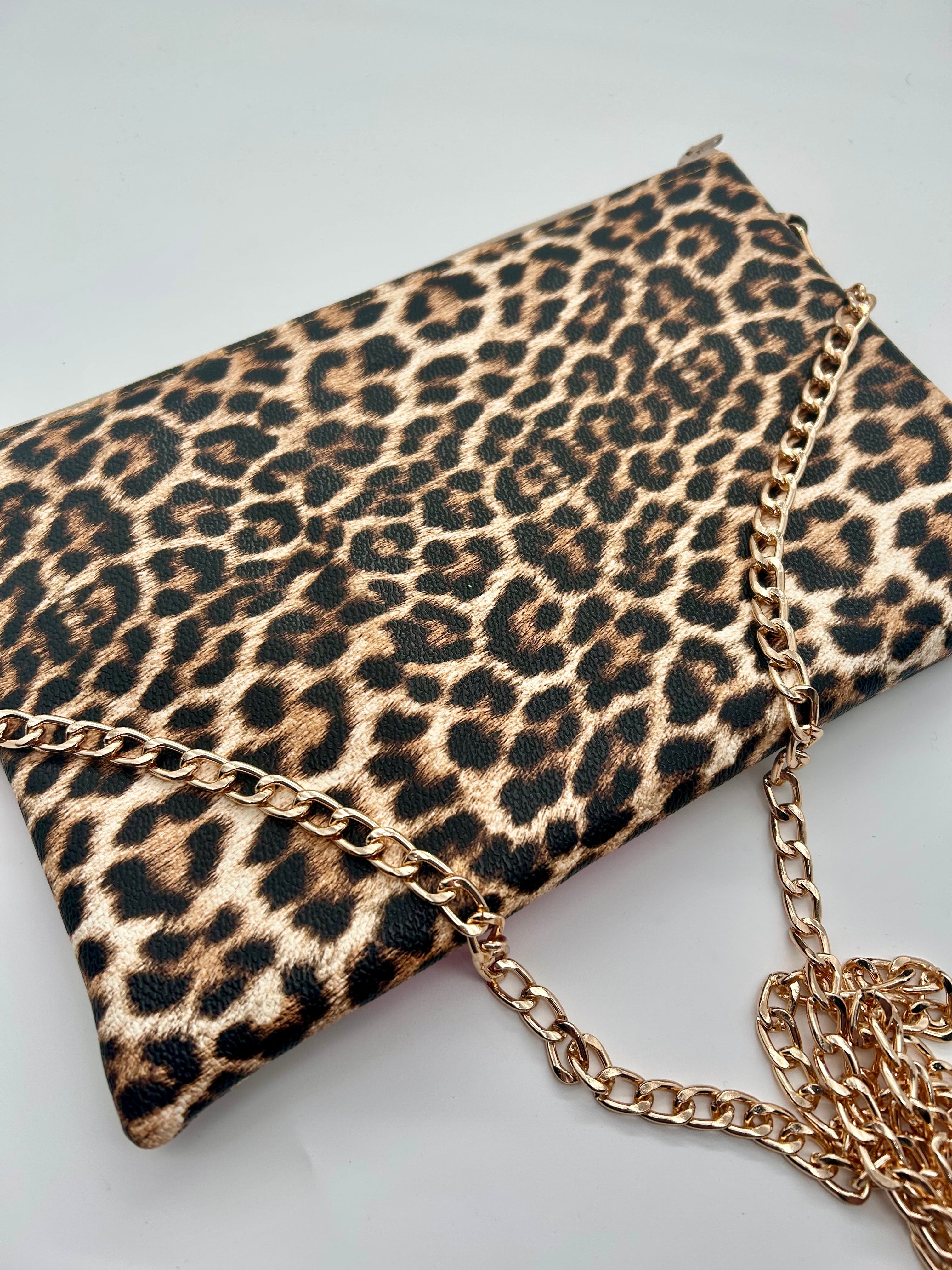 Embellished heart leopard bag