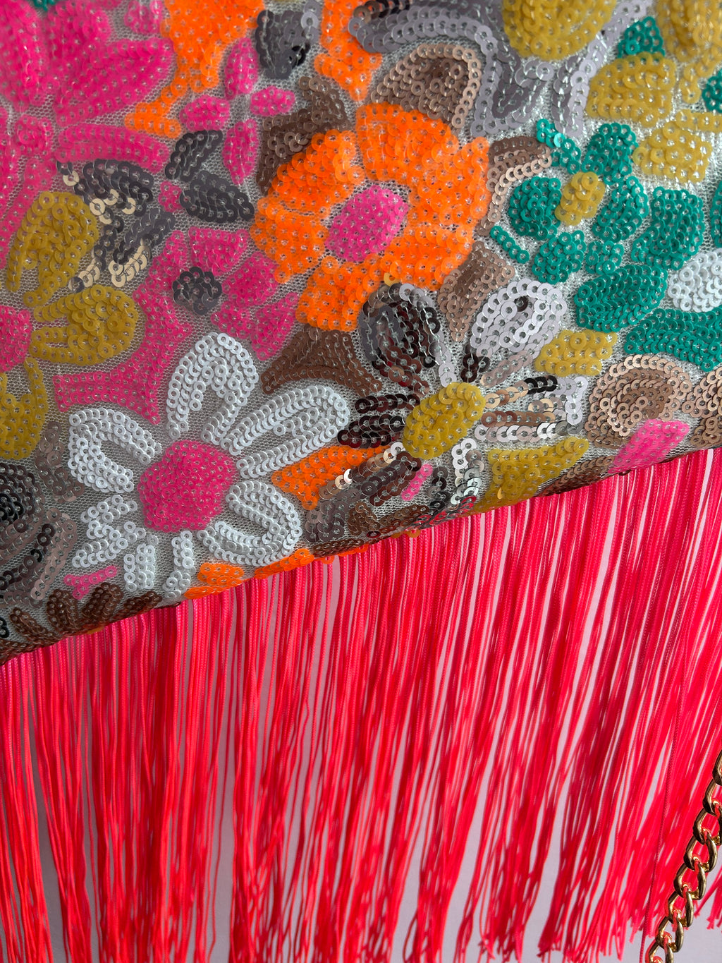 Floral sequin fringe handbag