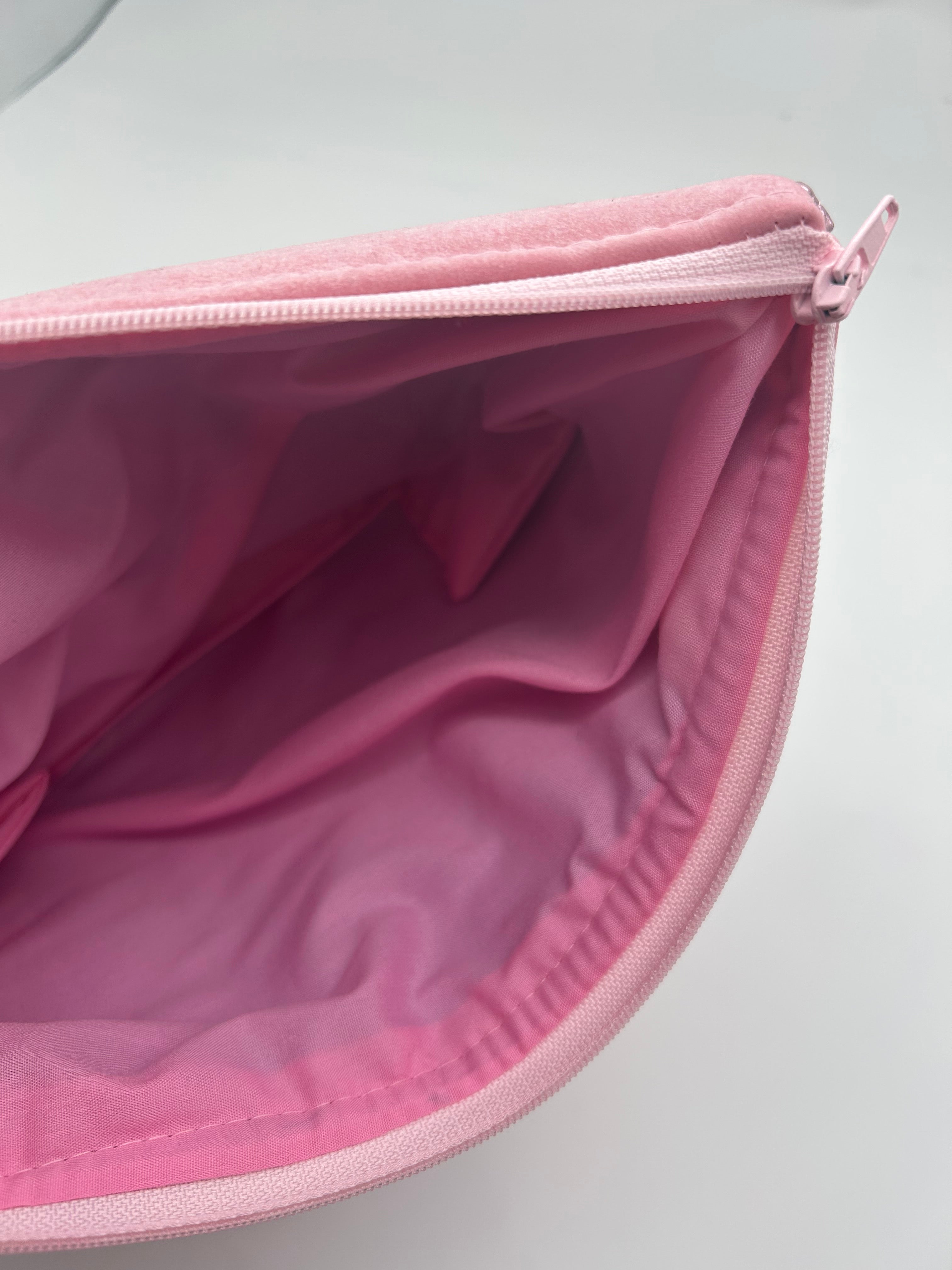 Pale pink faux suede embellished heart glitter bag