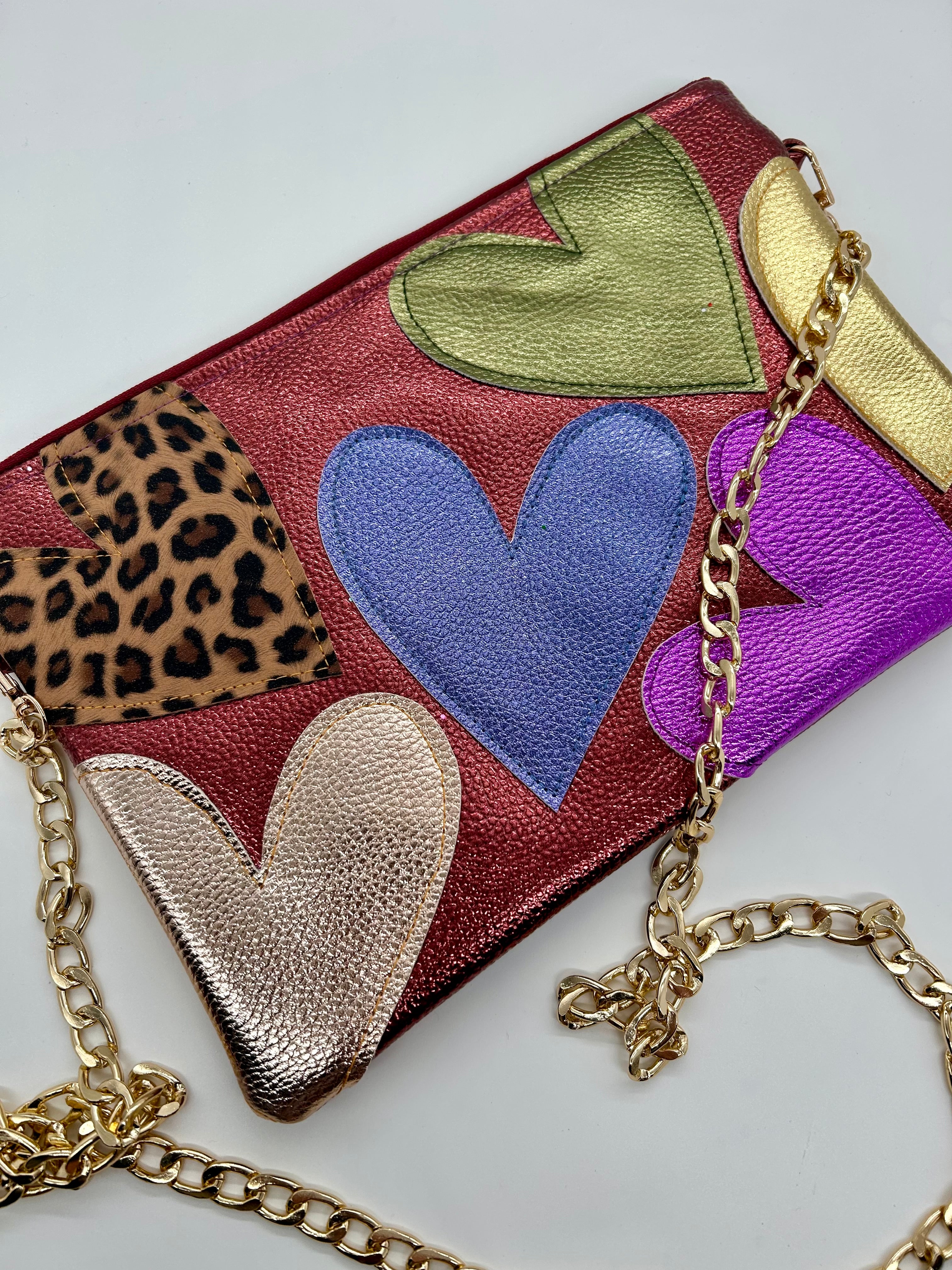 Burgundy embellished  heart bag