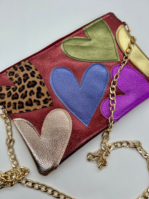 Burgundy embellished  heart bag