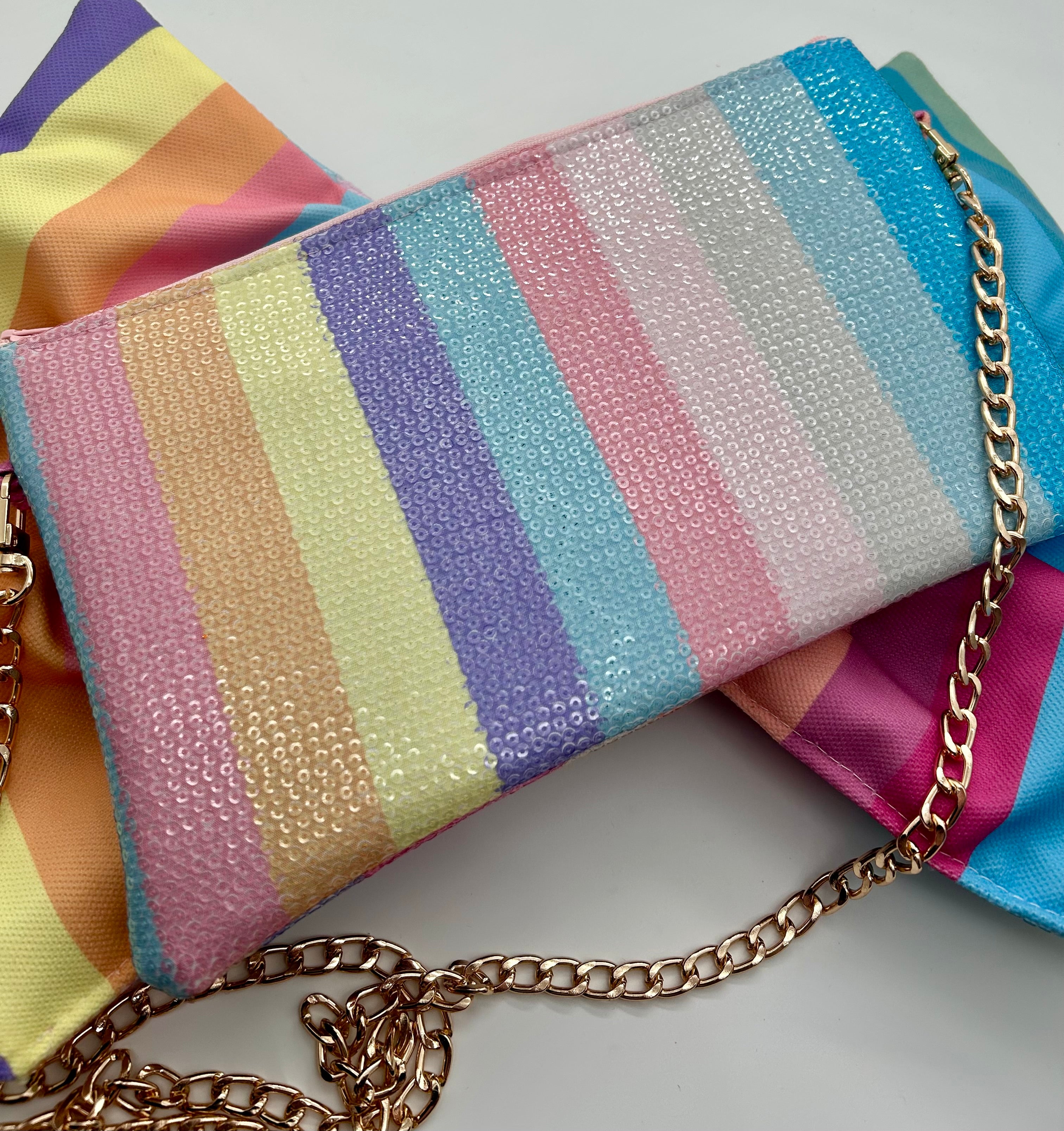 Rainbow stripe sequin bow bag