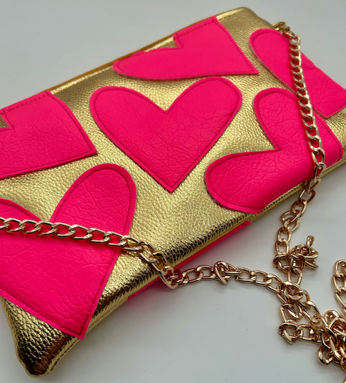 Gold and neon pink heart bag