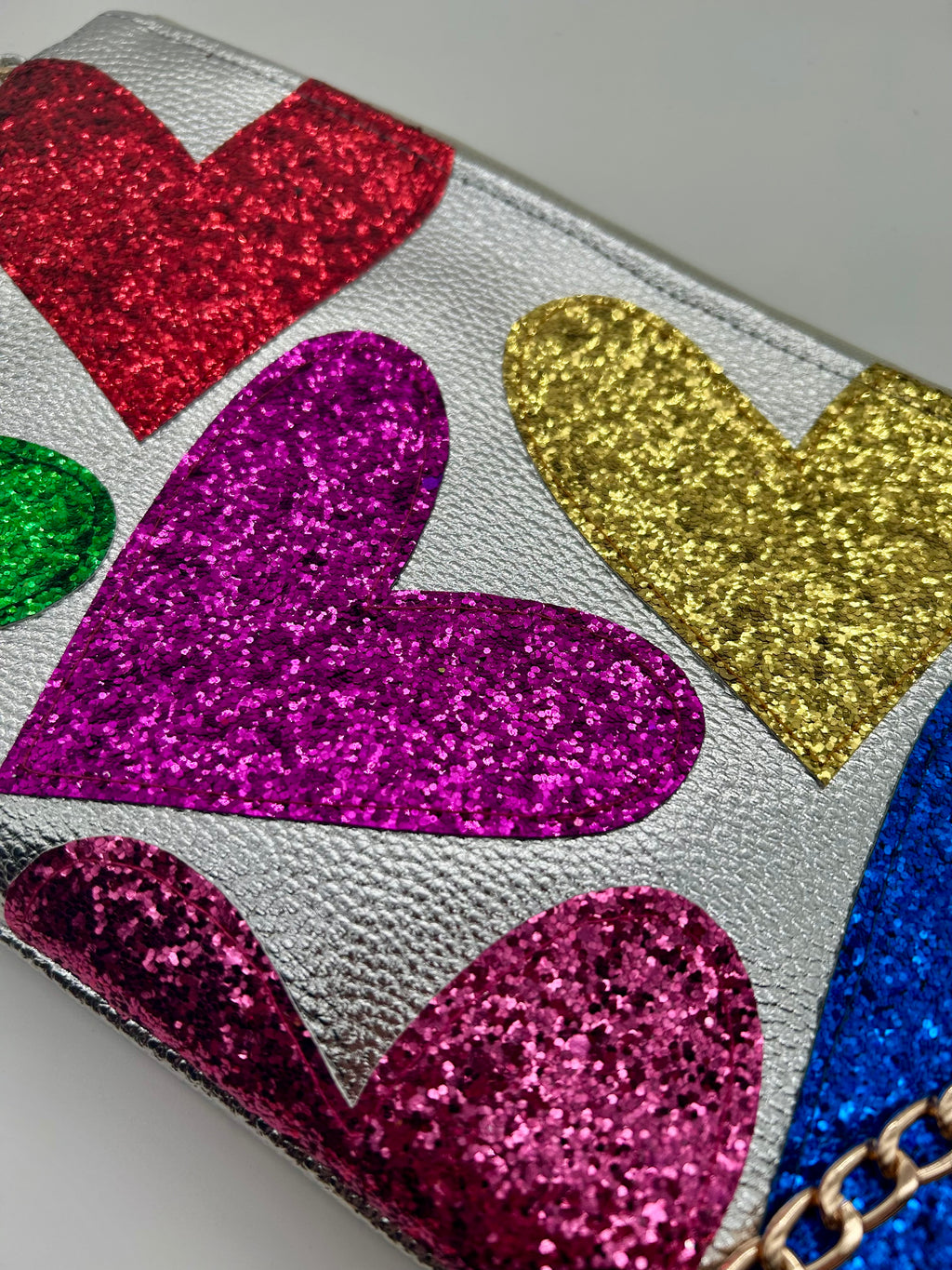 Silver metallic embellished glitter heart bag