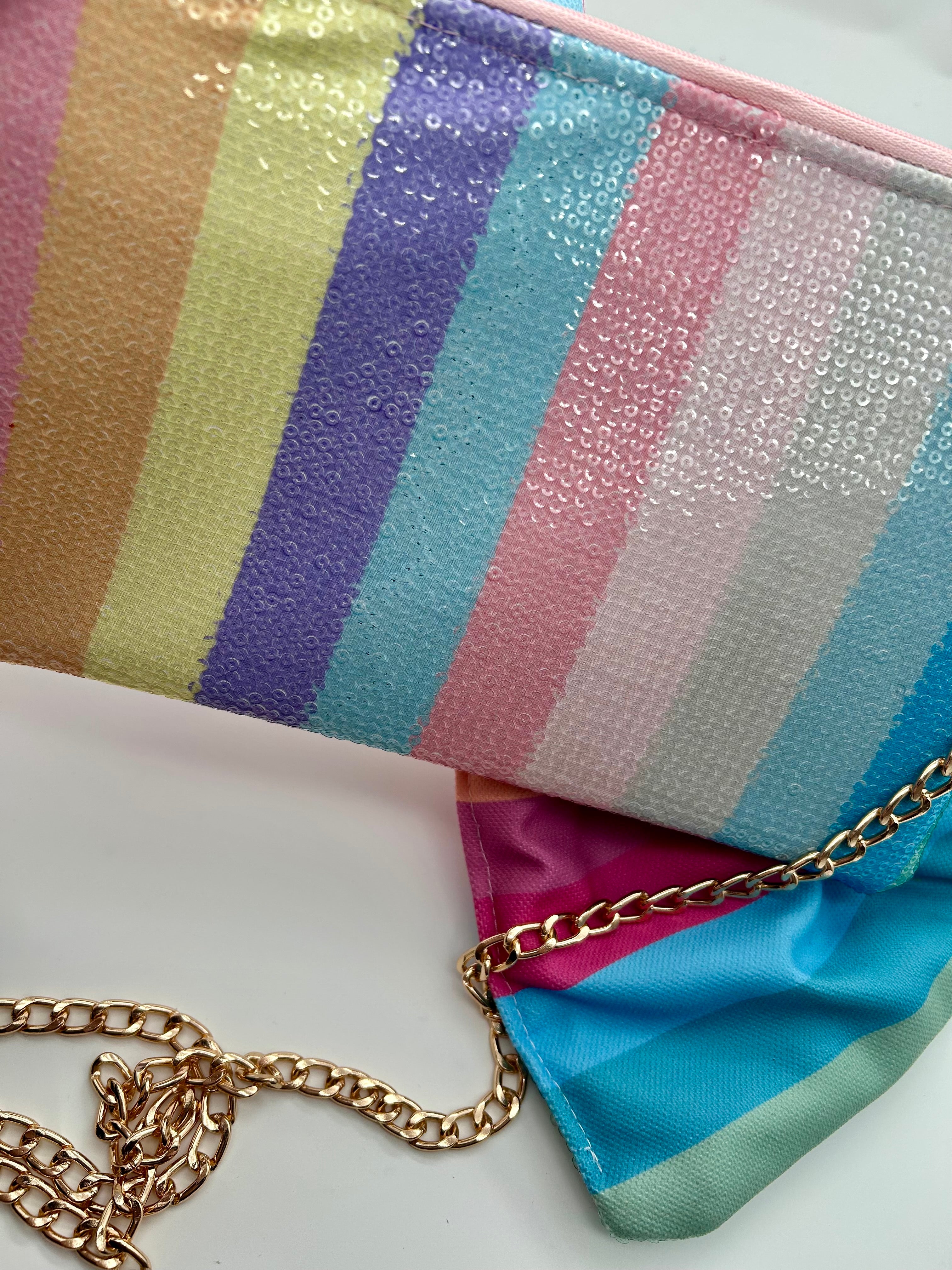 Rainbow stripe sequin bow bag