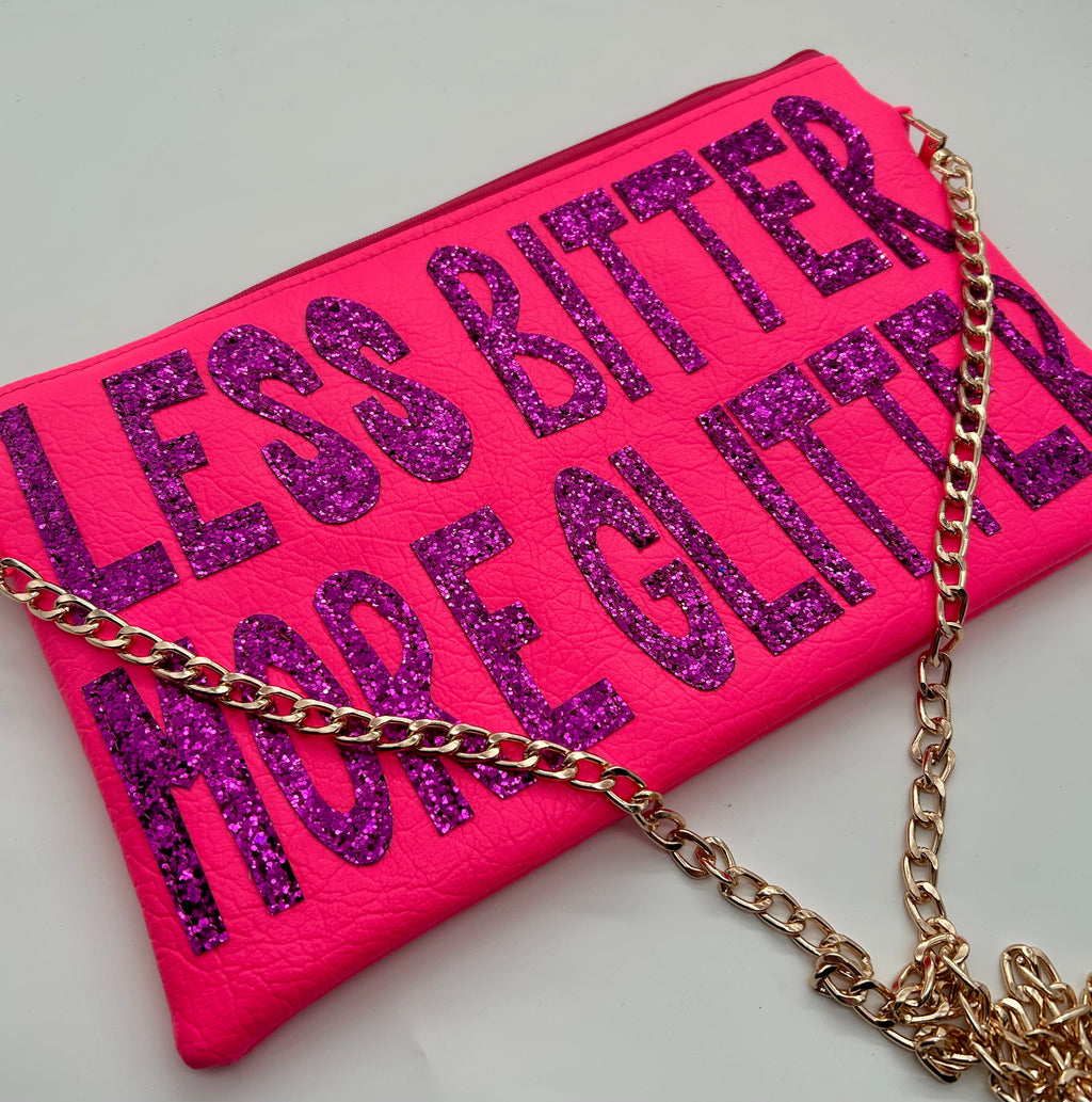 Neon pink glitter slogan bag