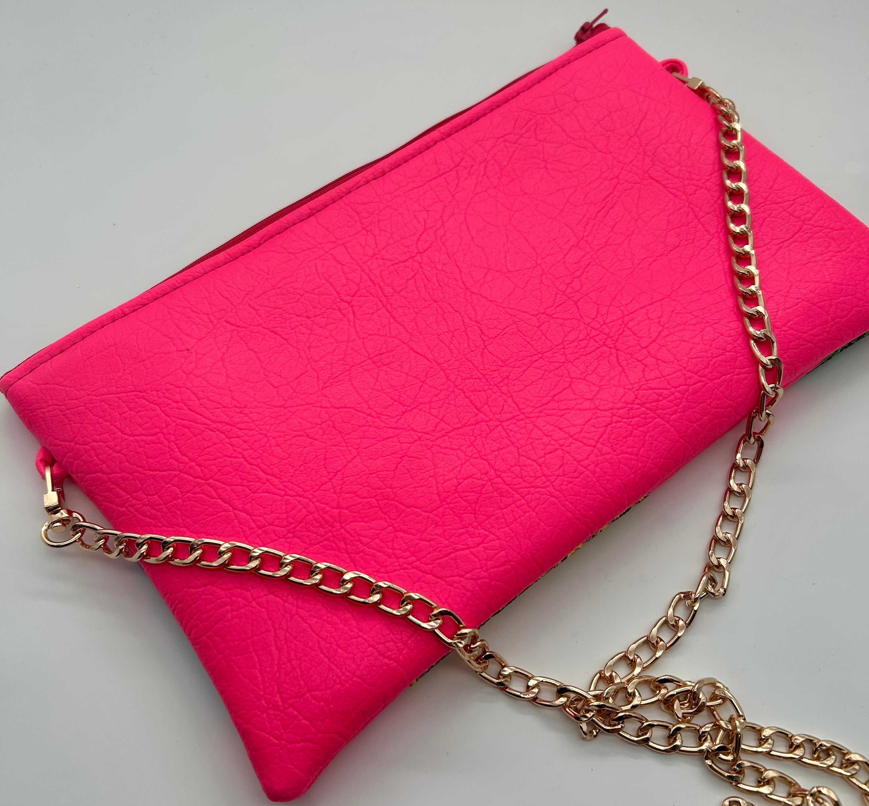 Neon pink embellished glitter heart bag