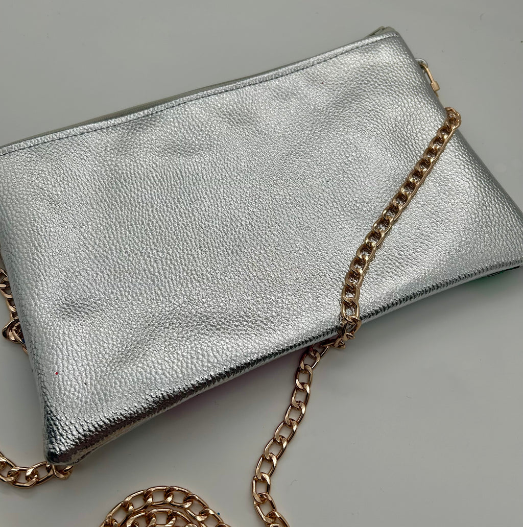 Silver metallic embellished glitter heart bag