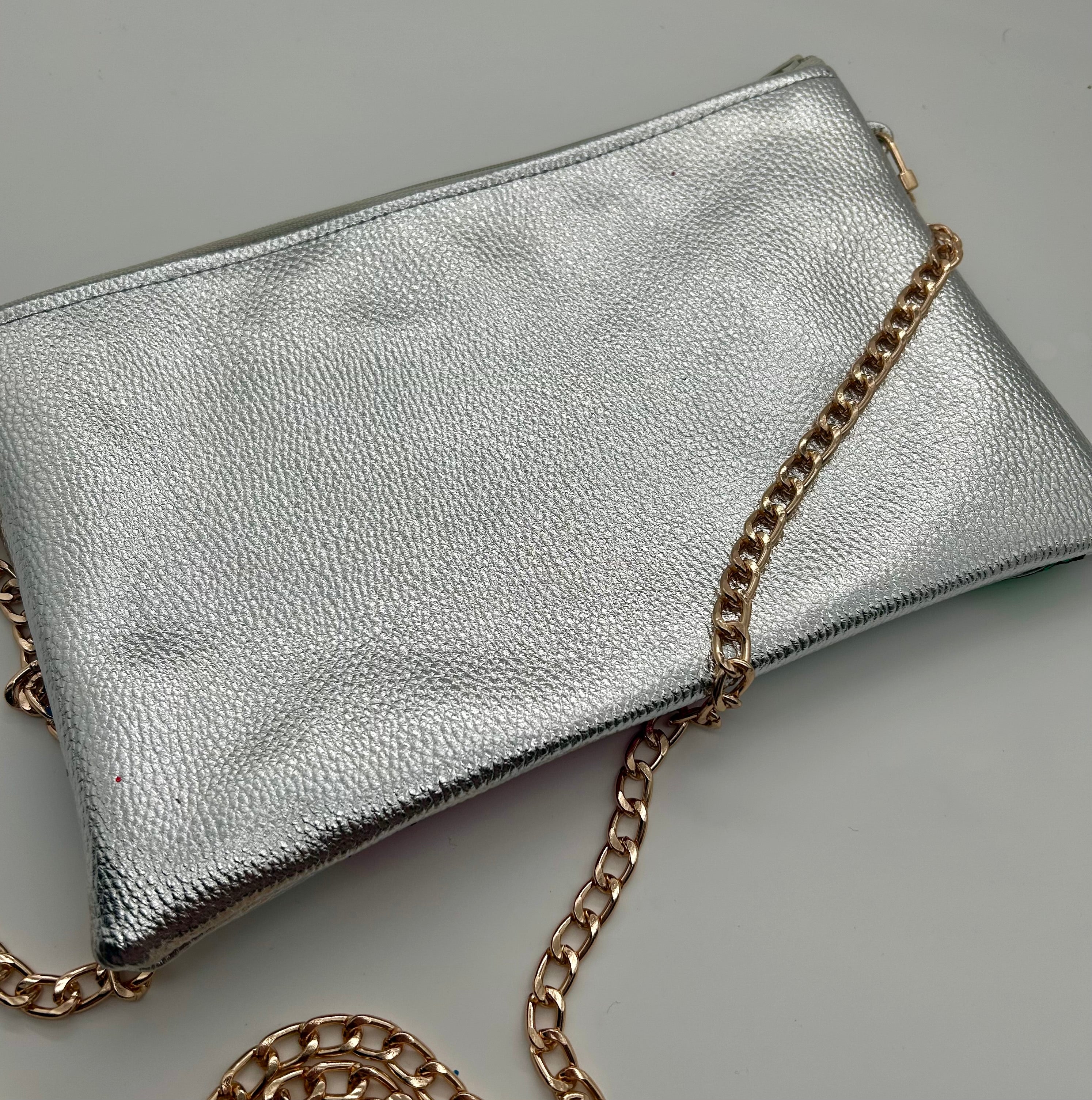 Silver metallic embellished glitter heart bag