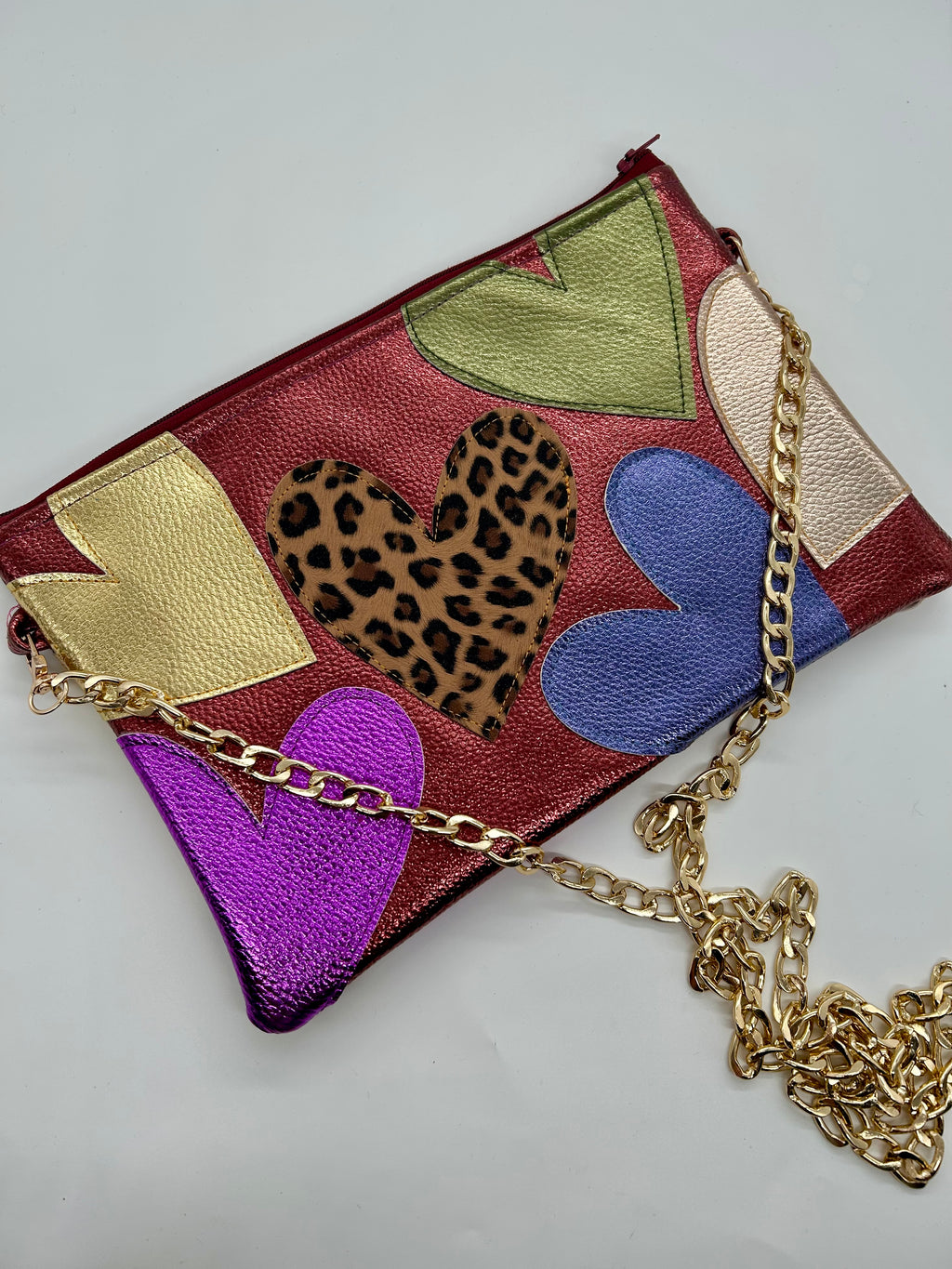 Burgundy embellished  heart bag