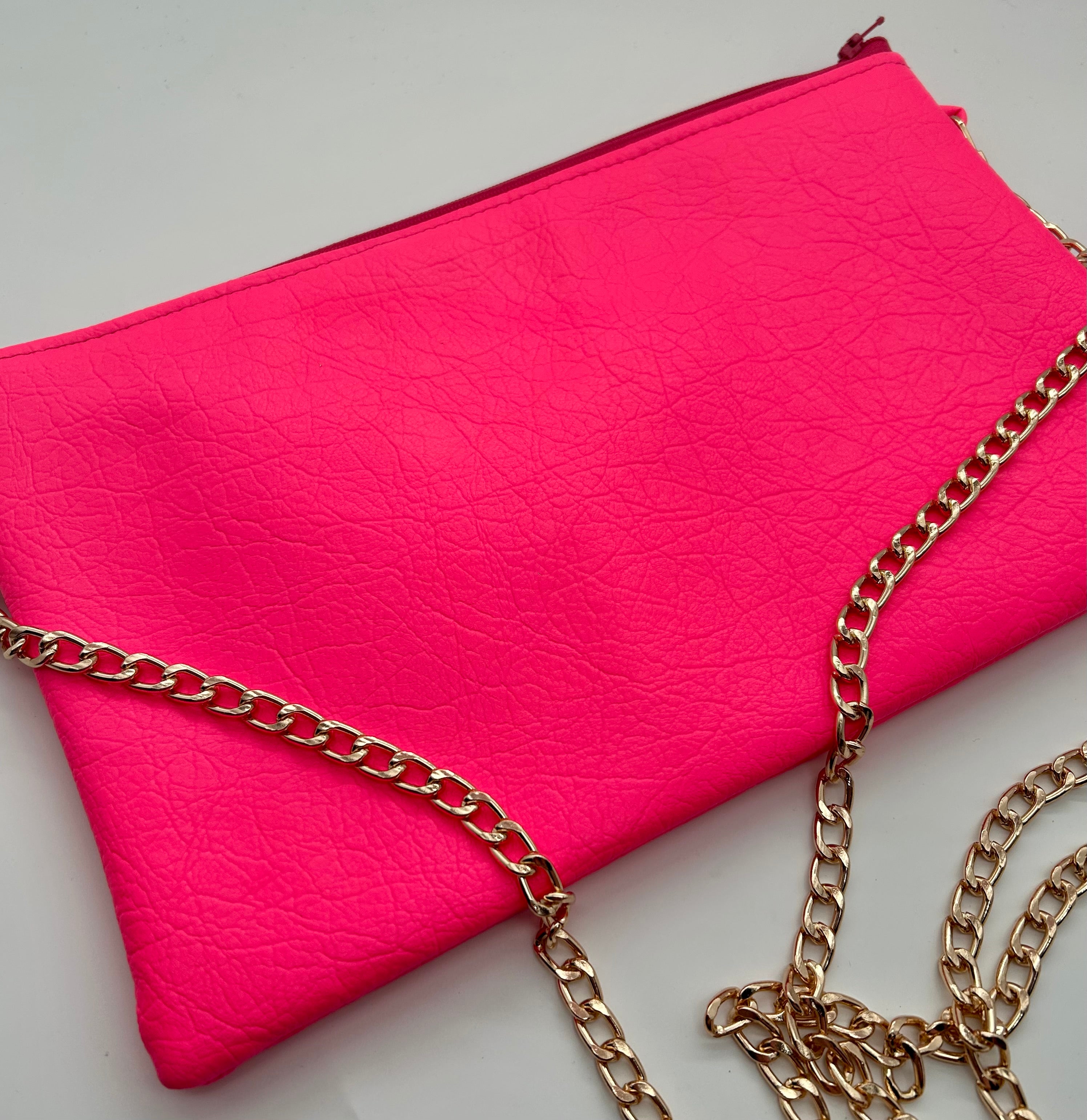 Neon pink glitter slogan bag