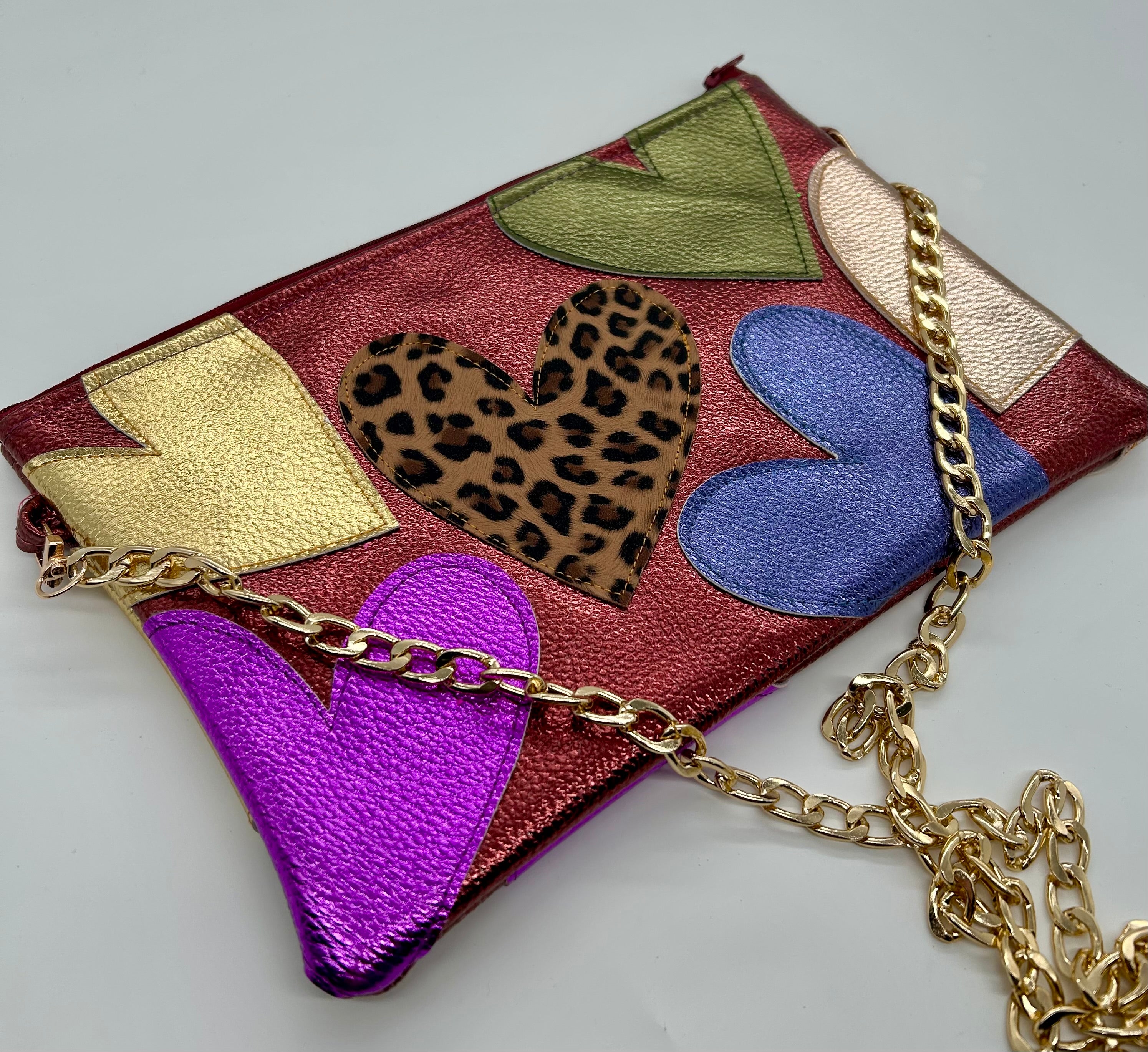 Burgundy embellished  heart bag
