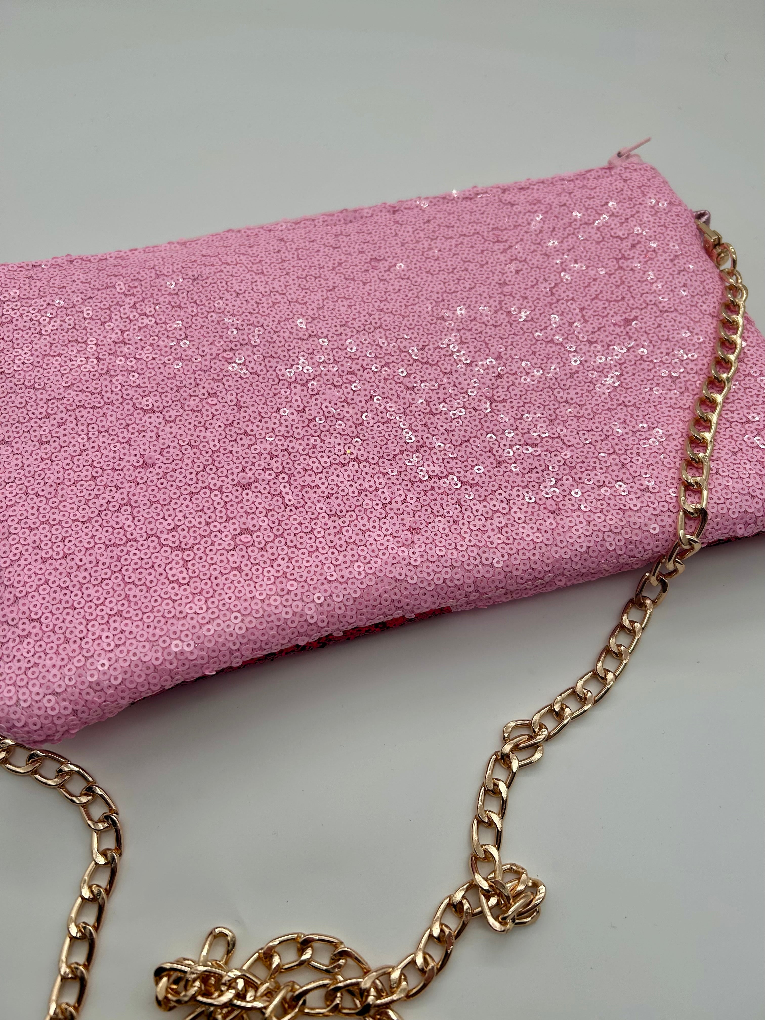 Pink sequin and red heart glitter bag