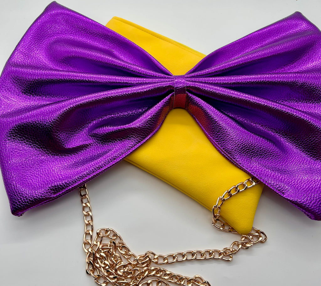 Yellow and purple large bow bag