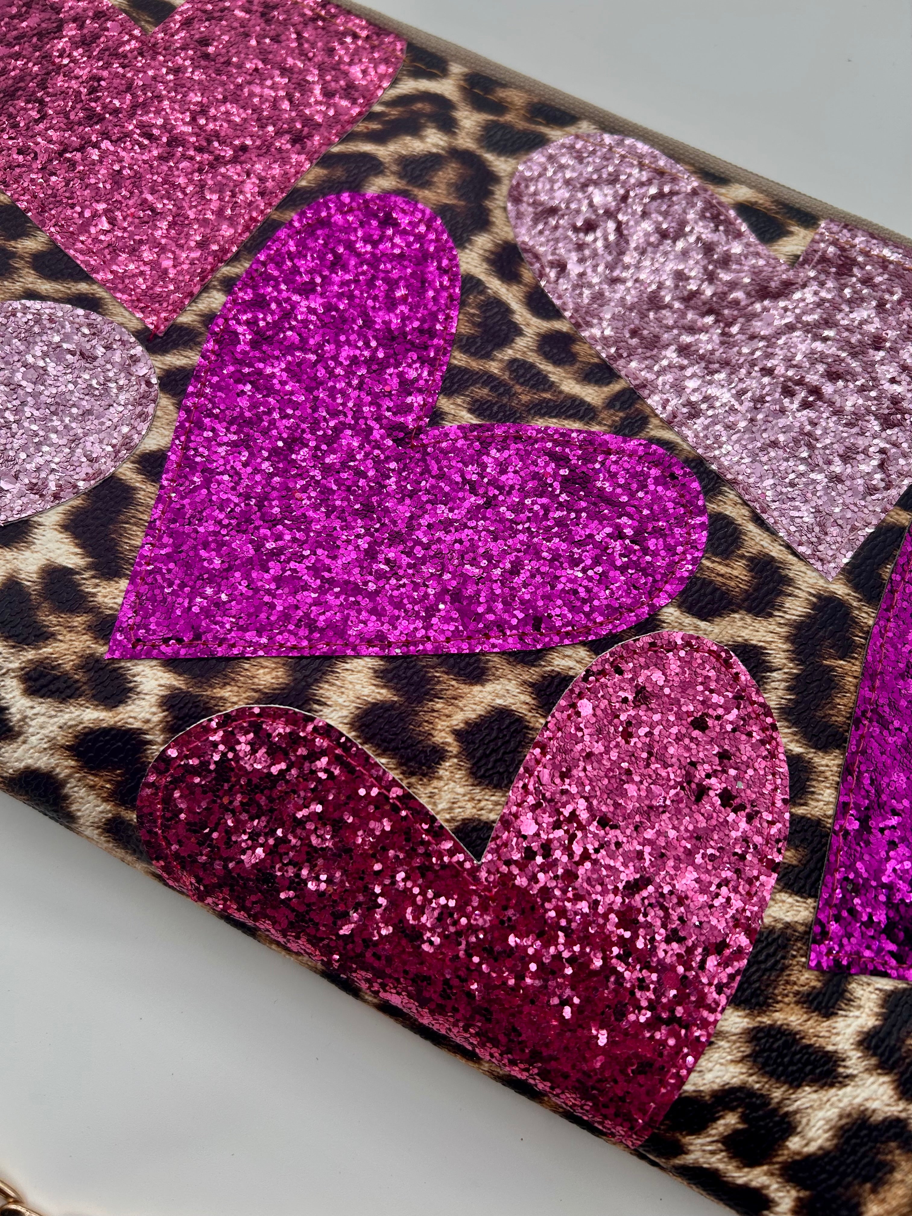 Embellished heart leopard bag